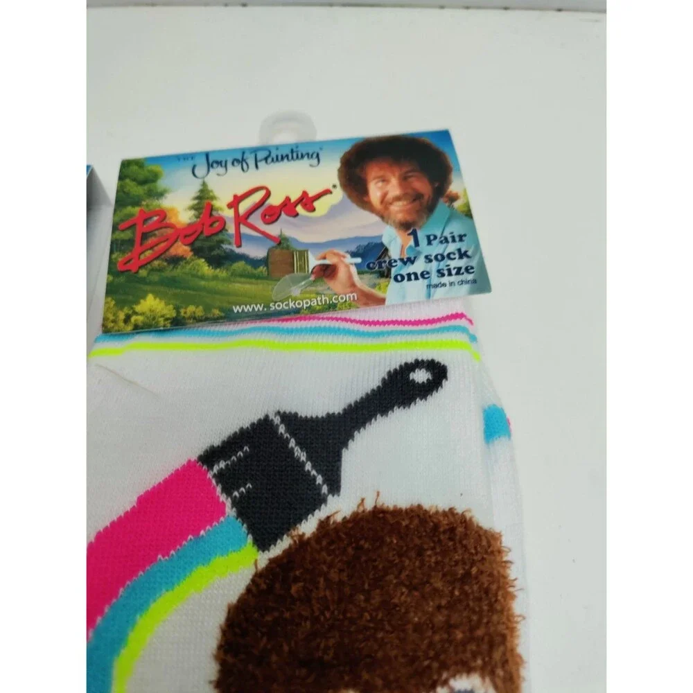 Bob Ross Set Of 3 Pairs Crazy Novelty Socks Happy Little Clouds Adult One Size